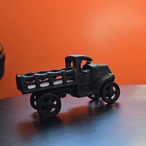 Vintage Cast Iron Stake Bed Body Truck With Rolling Wheels